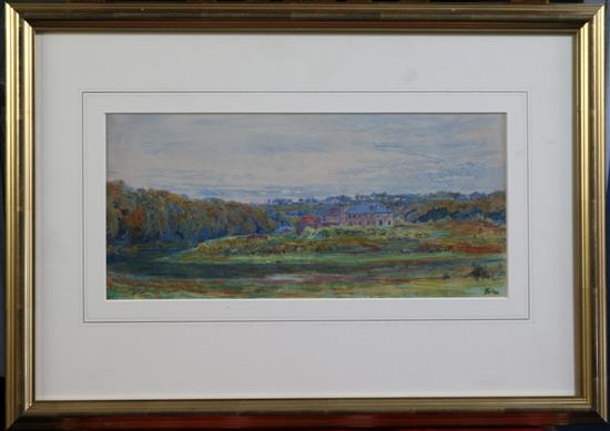Albert Goodwin (1845-1932) House in a landscape 6 x 13in.